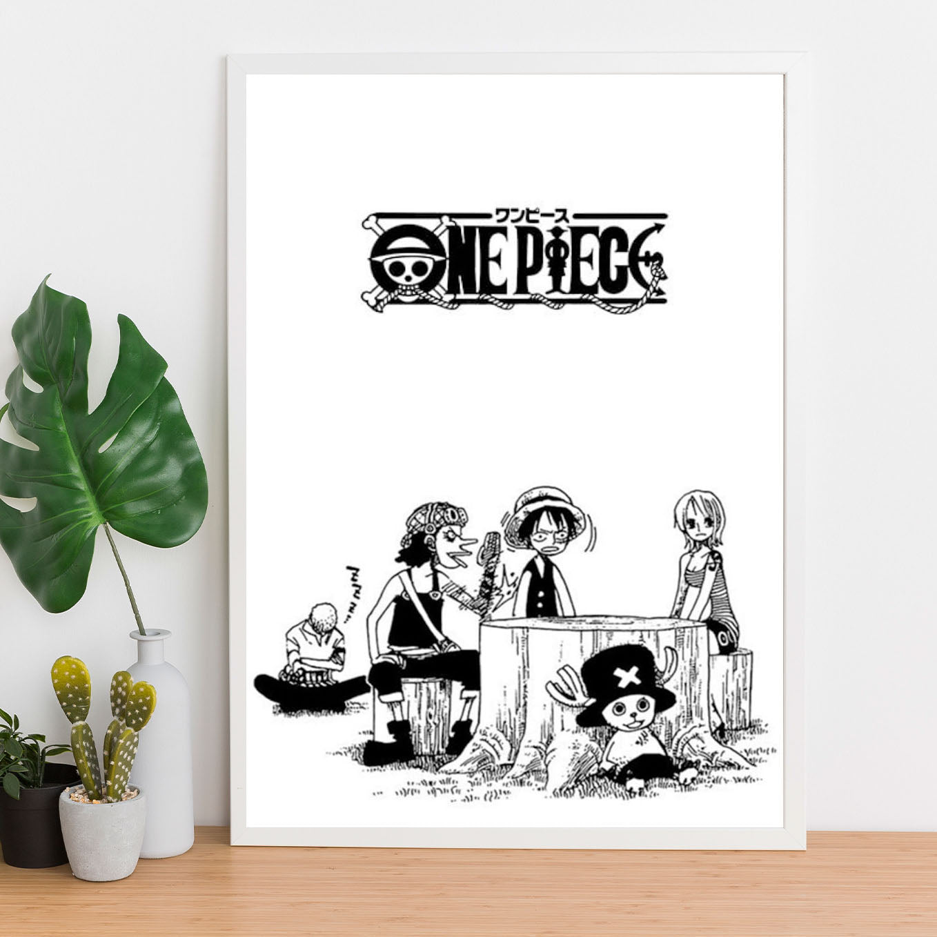 SoulAbiti One Piece Straw hat pirates Poster Art Framed (12x18-Inch, Plexi-Glass, Textured Frame) Framed Wall Décor, Ideal gift for Luffy, Zoro, Chopper and Usopp fans - SoulAbiti