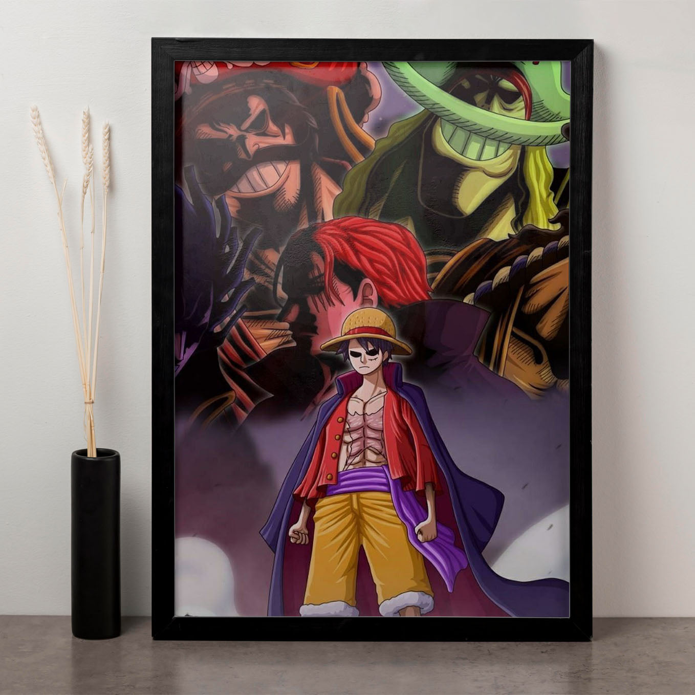 SoulAbiti One Piece The Pirate king Poster Art Framed (13x19-Inch, Plexi-Glass, Textured Frame) Framed Wall Décor, Ideal gift for Straw hat pirate fans - SoulAbiti