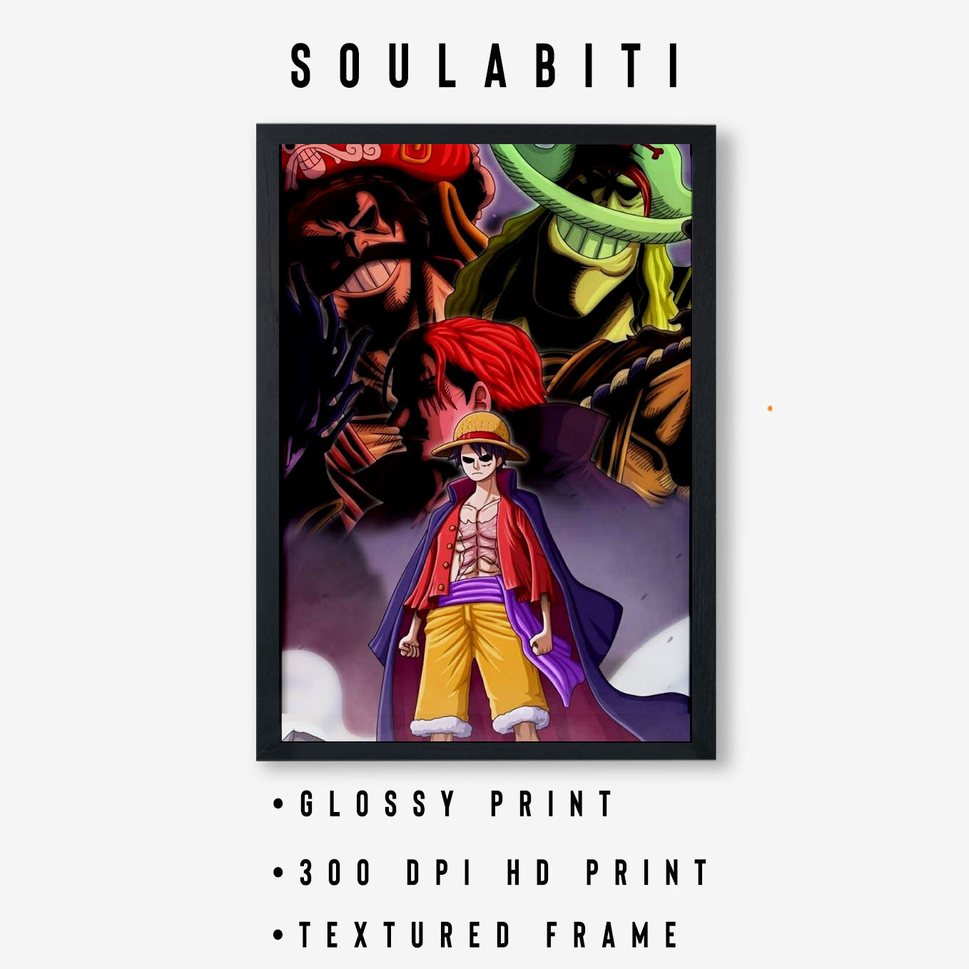 SoulAbiti One Piece The Pirate king Poster Art Framed (13x19-Inch, Plexi-Glass, Textured Frame) Framed Wall Décor, Ideal gift for Straw hat pirate fans - SoulAbiti