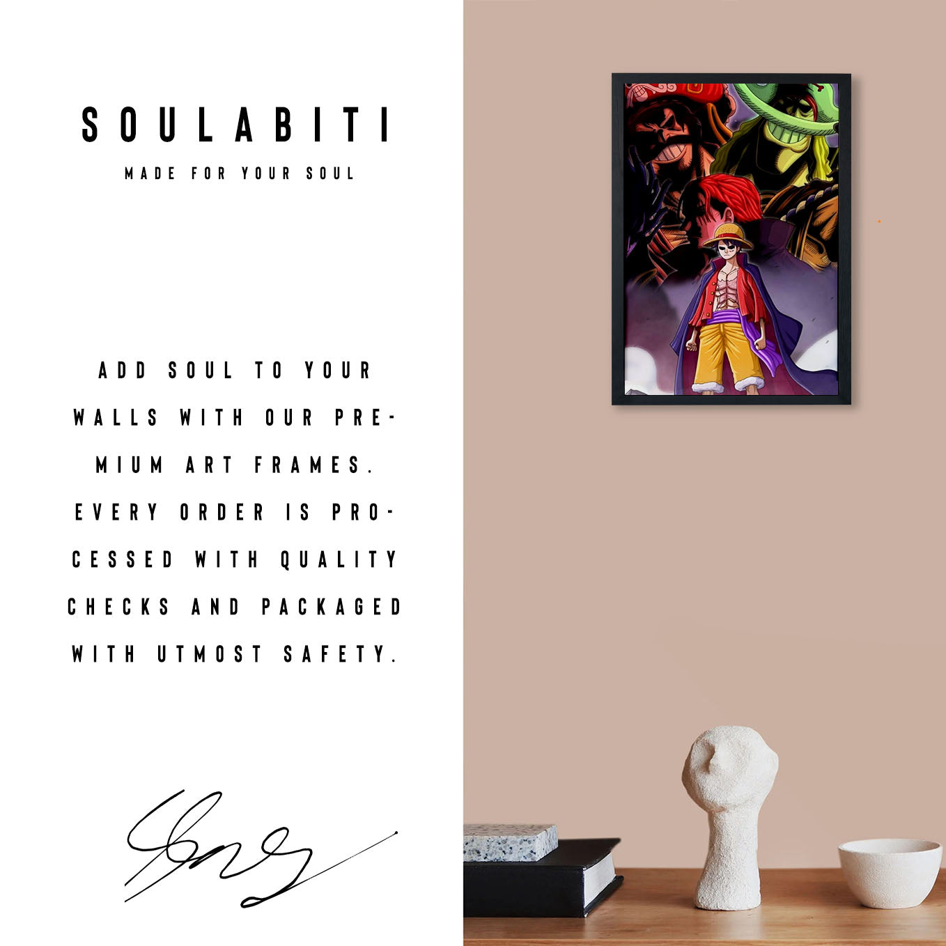 SoulAbiti One Piece The Pirate king Poster Art Framed (13x19-Inch, Plexi-Glass, Textured Frame) Framed Wall Décor, Ideal gift for Straw hat pirate fans - SoulAbiti