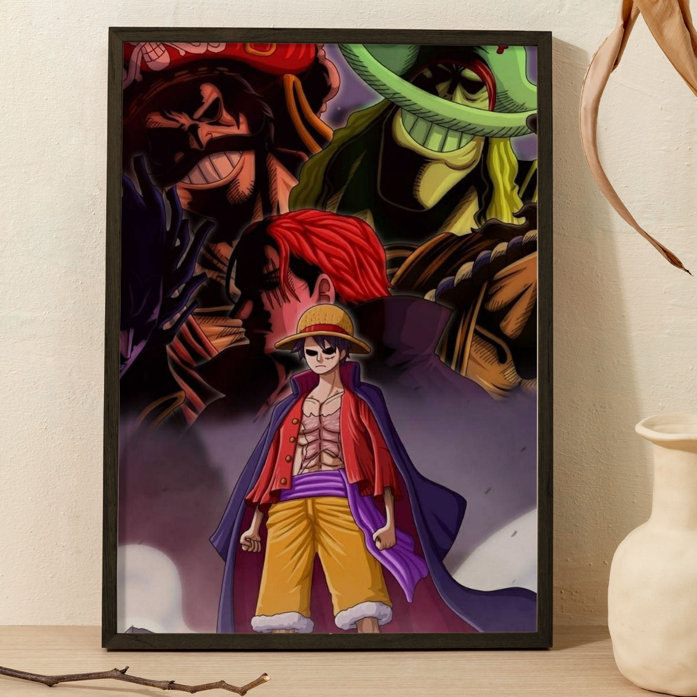 SoulAbiti One Piece The Pirate king Poster Art Framed (13x19-Inch, Plexi-Glass, Textured Frame) Framed Wall Décor, Ideal gift for Straw hat pirate fans - SoulAbiti