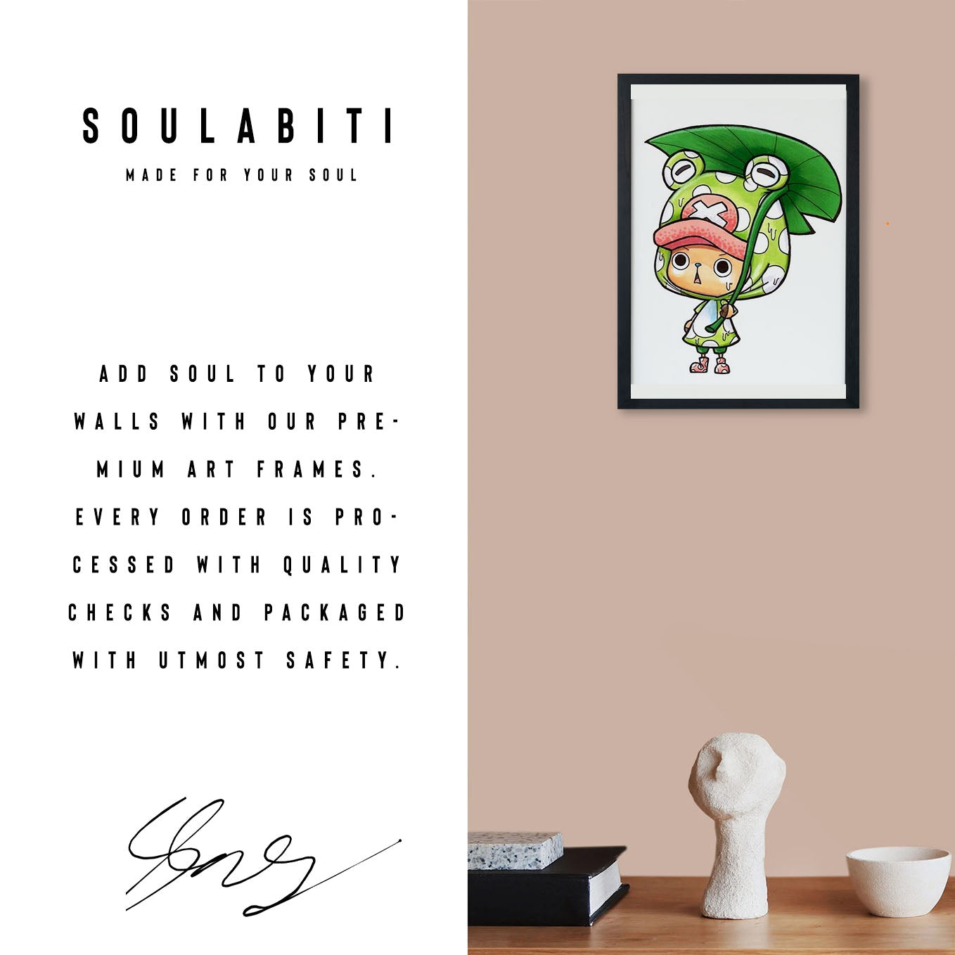 SoulAbiti One Piece Tony Tony Chopper Poster Art Framed (12x18-Inch, Plexi-Glass, Textured Frame) Framed Wall Décor, Ideal gift for Straw hat pirate fans - SoulAbiti