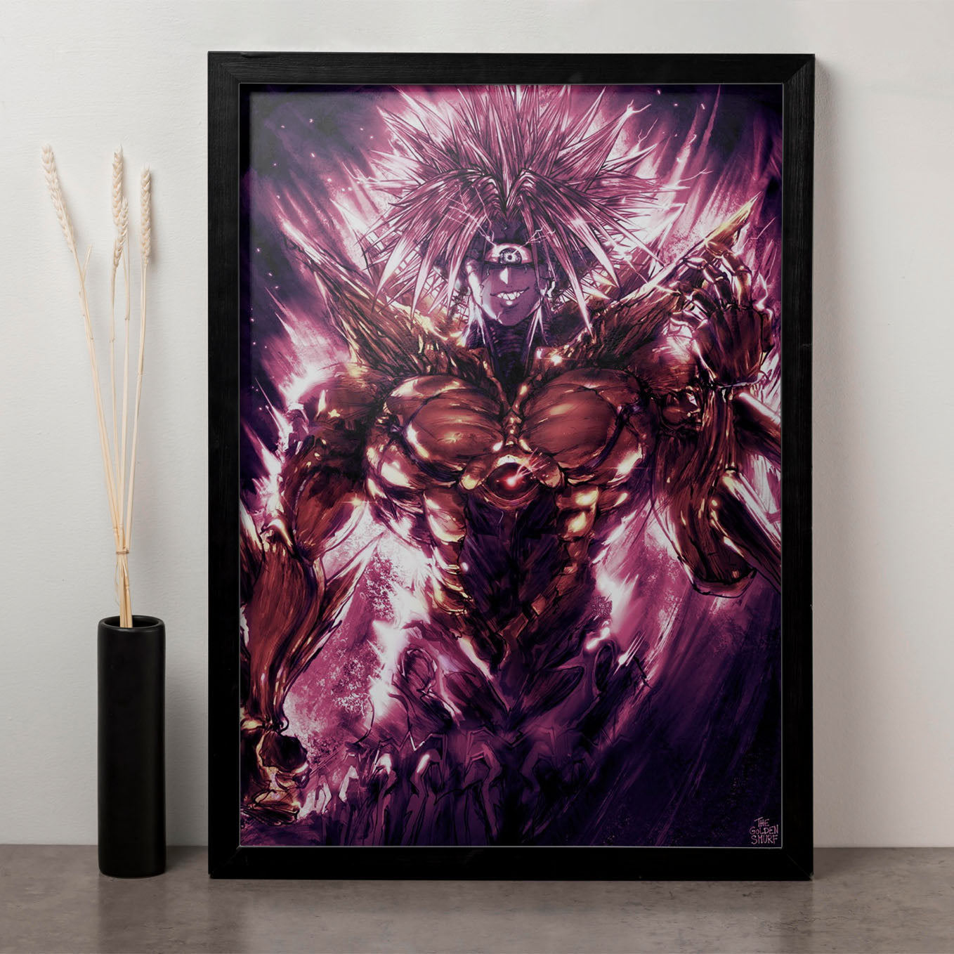 SoulAbiti One Punch Man strongest being Boros Poster Art Framed (12x18-Inch, Plexi-Glass, Textured Frame) Framed Wall Décor, Ideal gift for anime fans - SoulAbiti