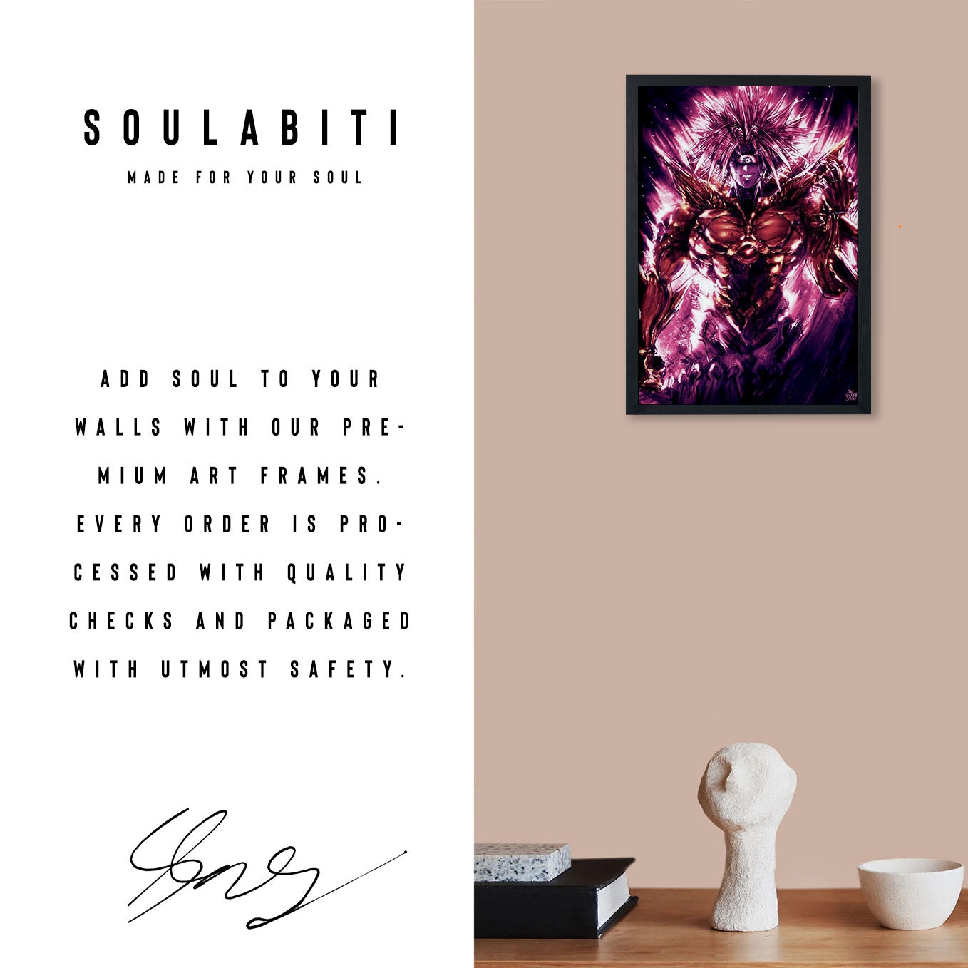 SoulAbiti One Punch Man strongest being Boros Poster Art Framed (12x18-Inch, Plexi-Glass, Textured Frame) Framed Wall Décor, Ideal gift for anime fans - SoulAbiti