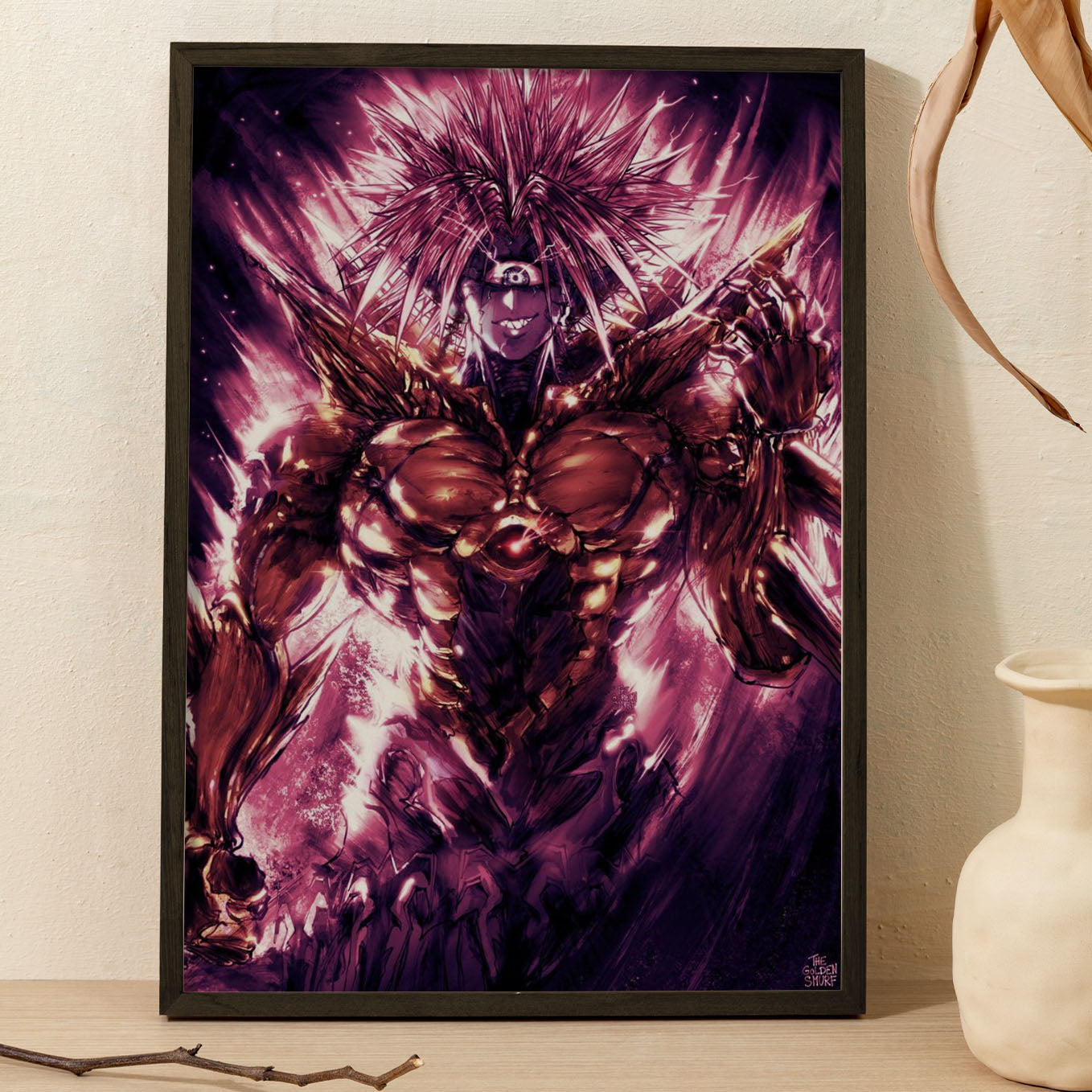 SoulAbiti One Punch Man strongest being Boros Poster Art Framed (12x18-Inch, Plexi-Glass, Textured Frame) Framed Wall Décor, Ideal gift for anime fans - SoulAbiti